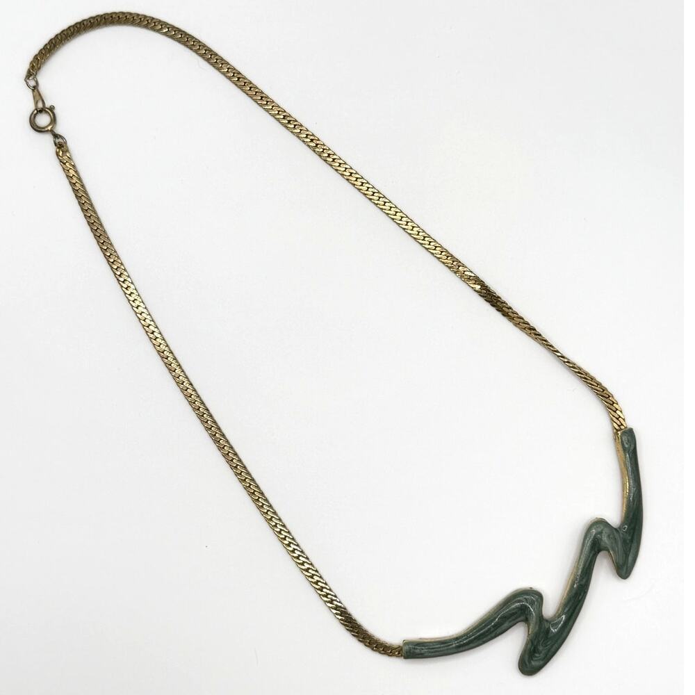 Teal Wave Pendant Necklace – Gold Tone Chain - Picture 5 of 5